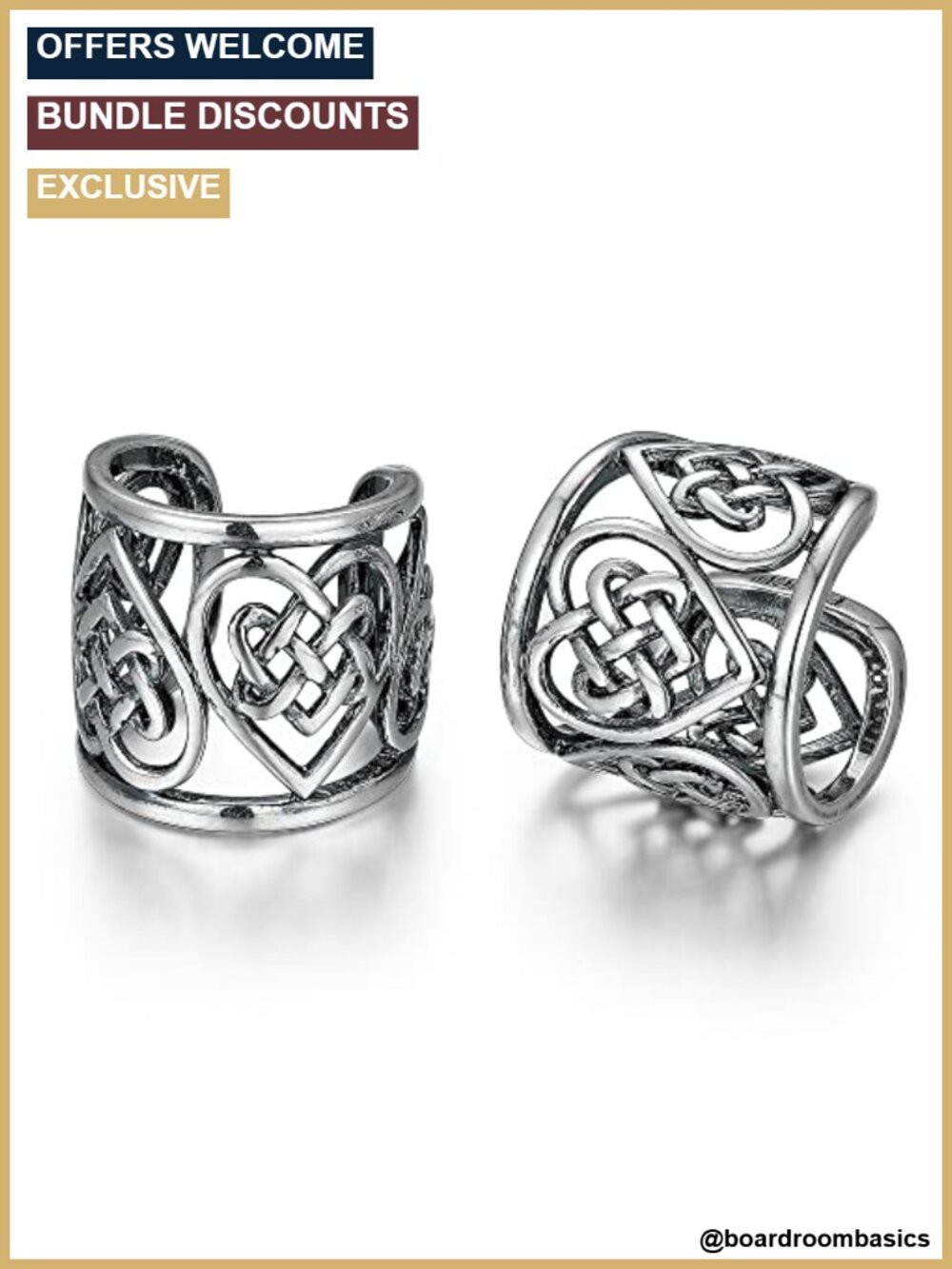 Sterling Silver Celtic Heart Ear Cuff 14k Rose 18k Gold Plated Non-Piercing
